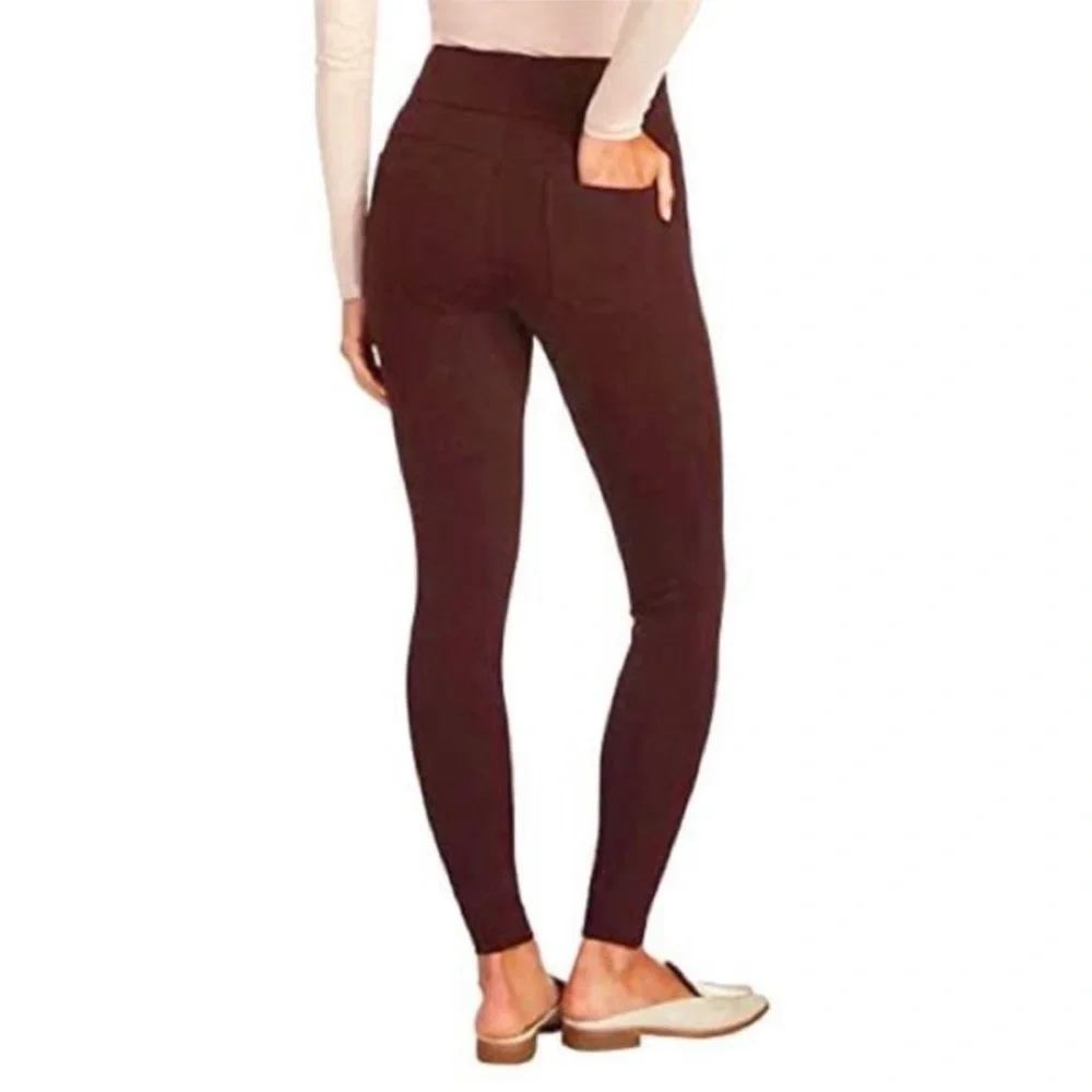 Matty M Women Slub Ponte Stretch Legging Pants With Pockets Deep Burgundy Large